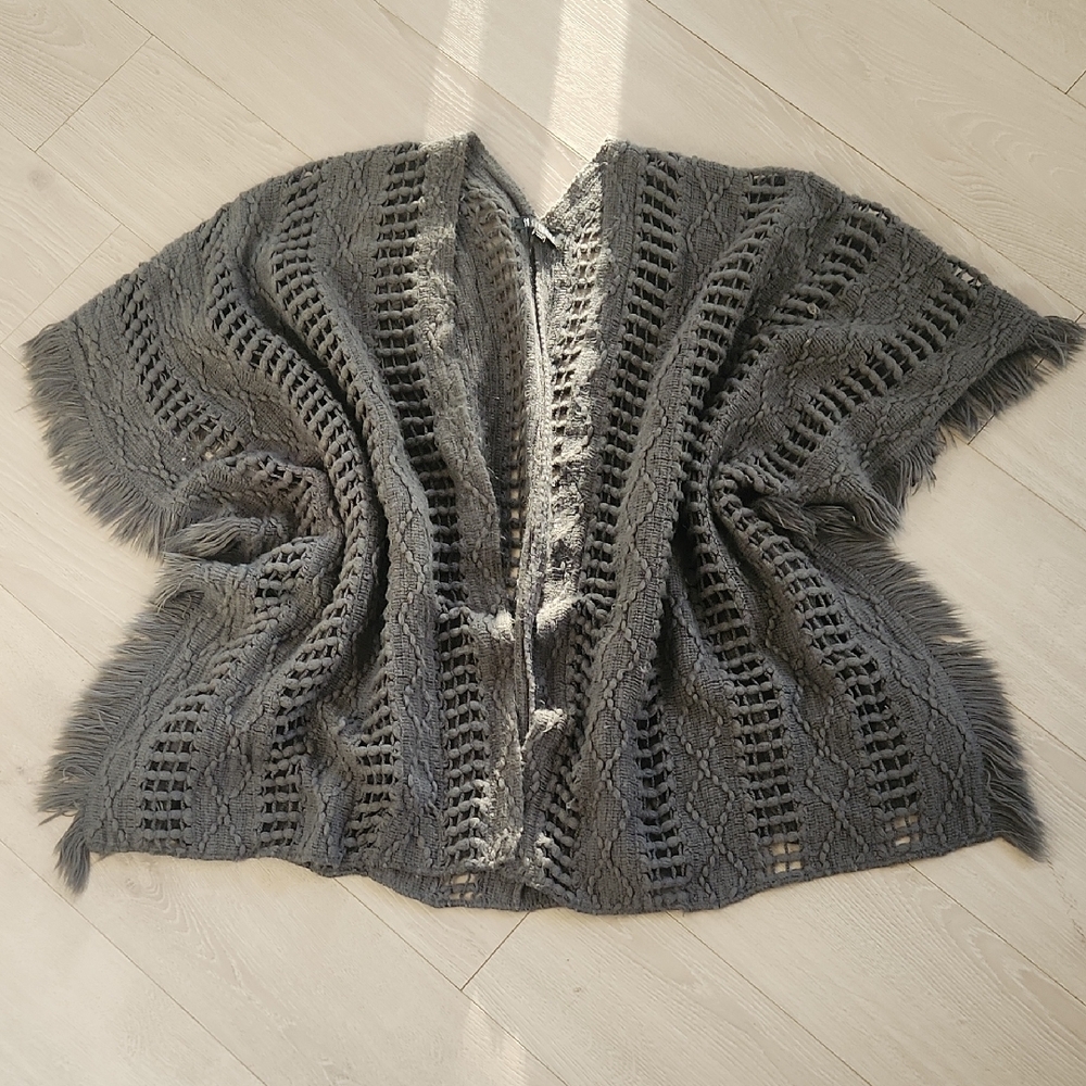 Charcoal Open-Knit Women's Poncho